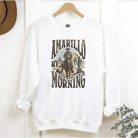 Women Amarillo by Morning Western Cowboy Country Music Crewneck Size Large White - Picture 2 of 8